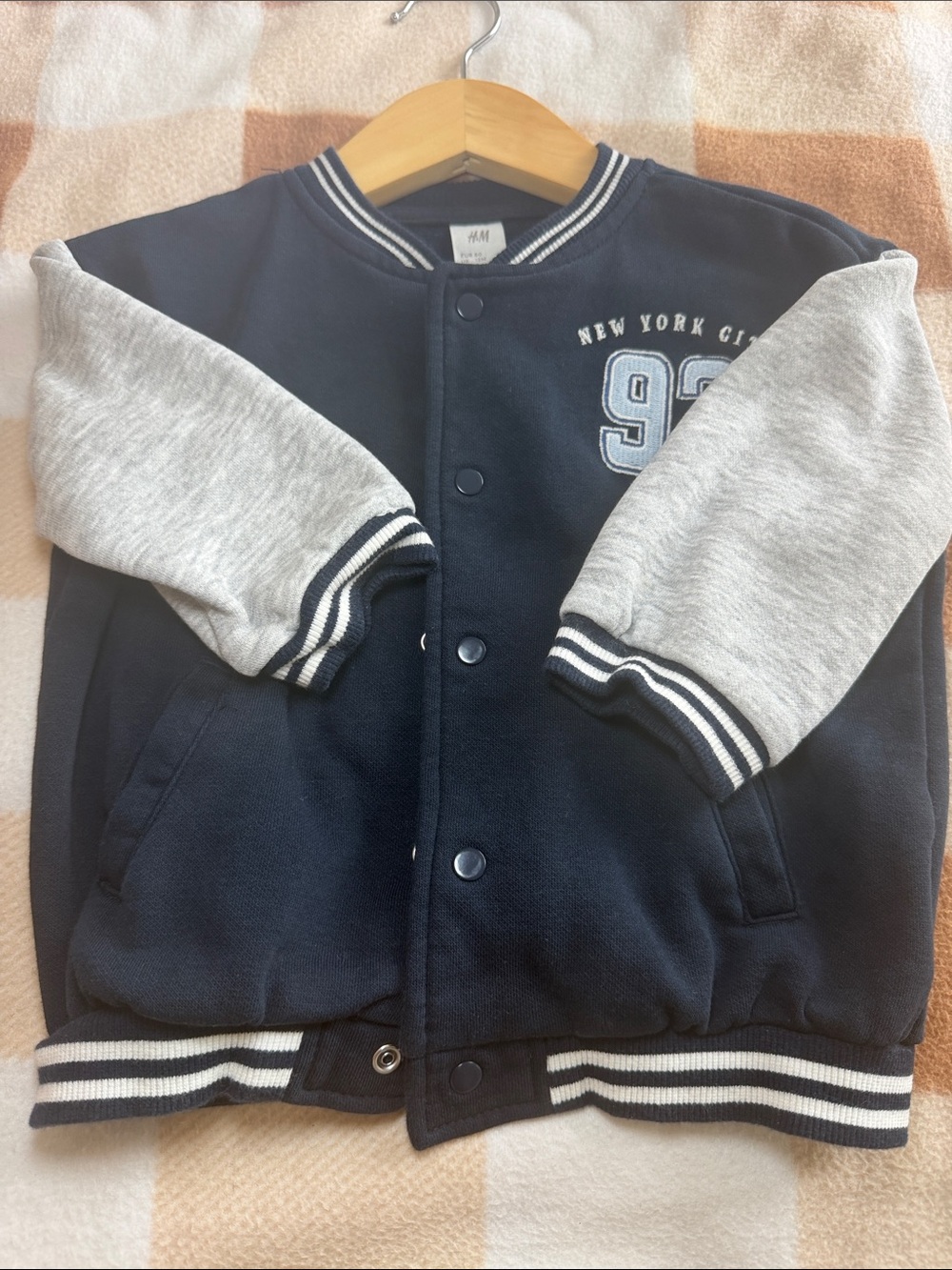 H&M Kids Navy and Gray Varsity Jacket - New York 92 Patch